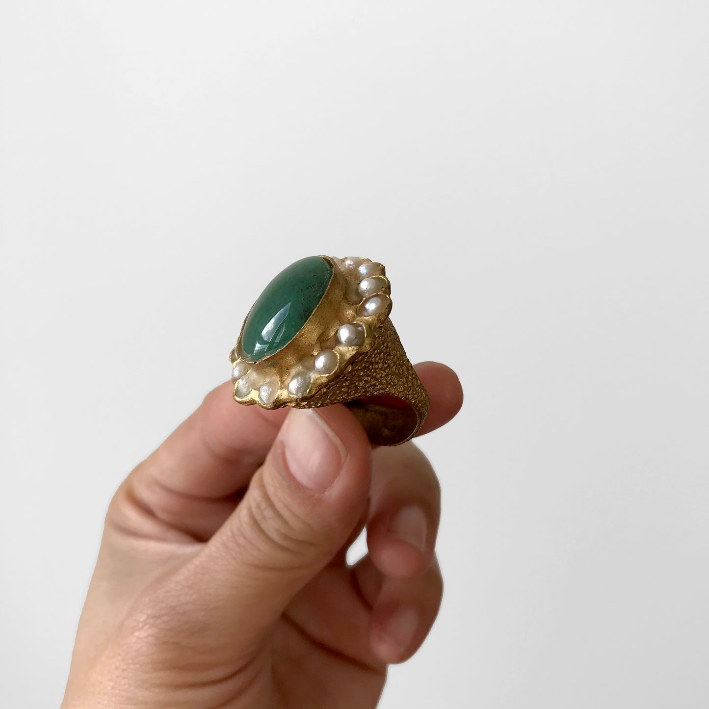 Green Chrysoprase Gold-Toned Handcrafted Statement Ring