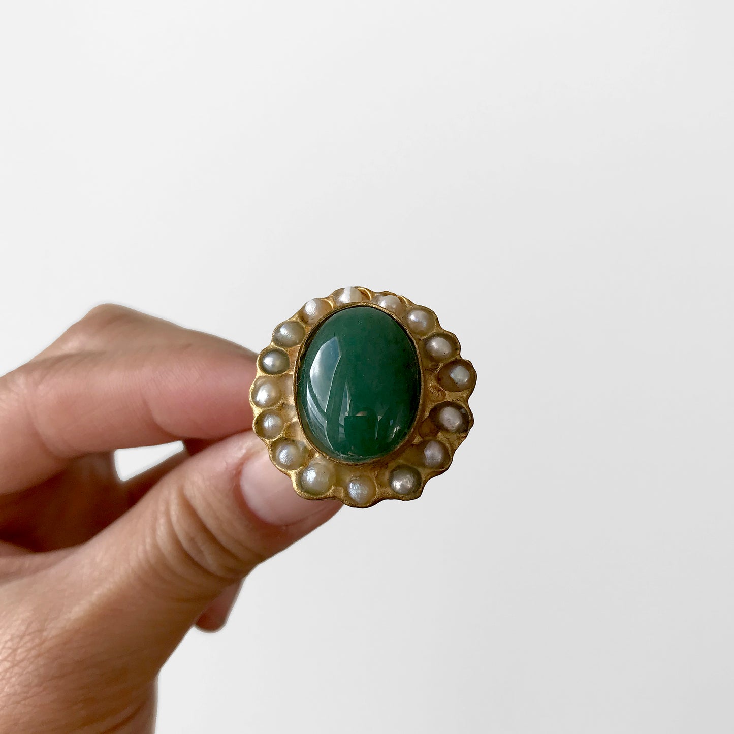 Green Chrysoprase Gold-Toned Handcrafted Statement Ring