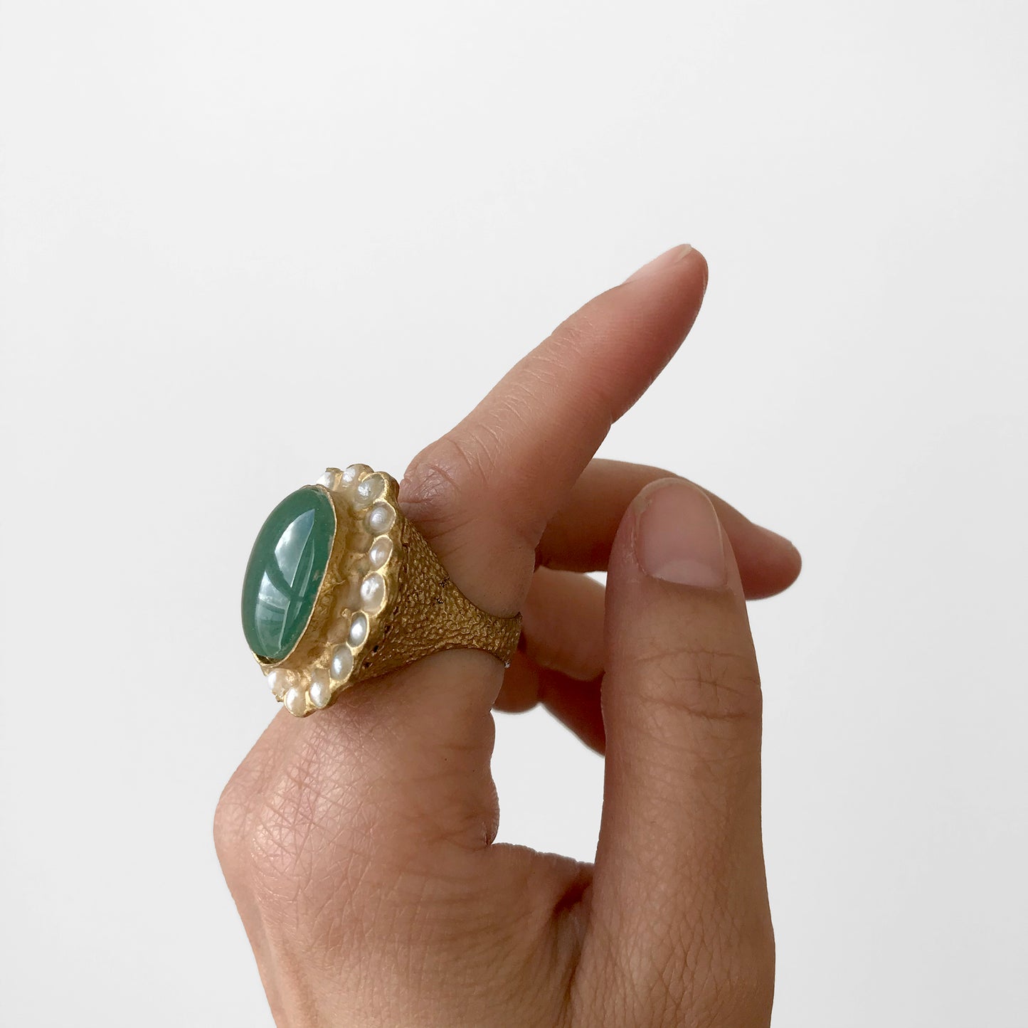 Green Chrysoprase Gold-Toned Handcrafted Statement Ring