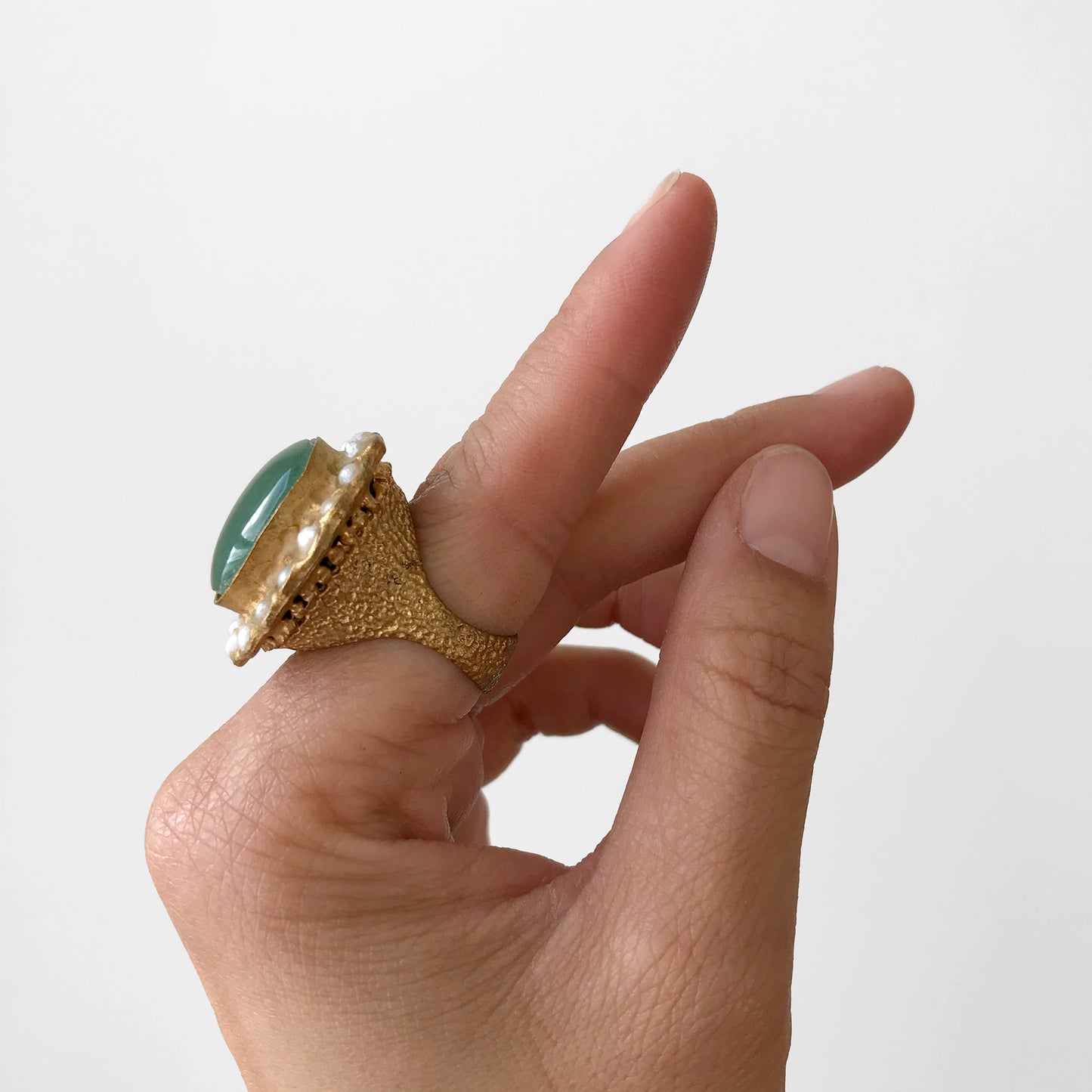 Green Chrysoprase Gold-Toned Handcrafted Statement Ring