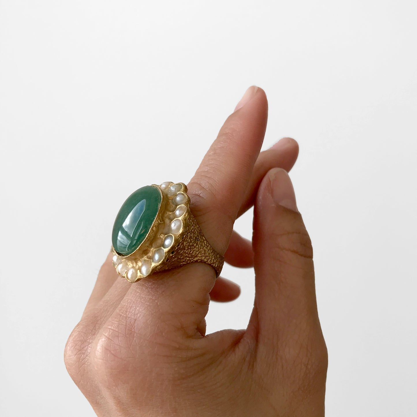 Green Chrysoprase Gold-Toned Handcrafted Statement Ring