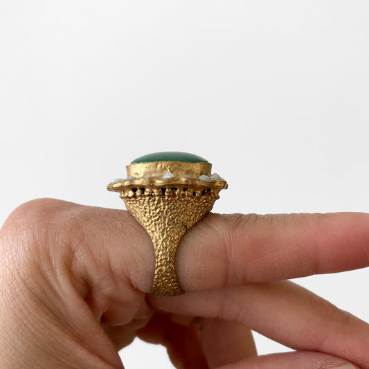 Green Chrysoprase Gold-Toned Handcrafted Statement Ring