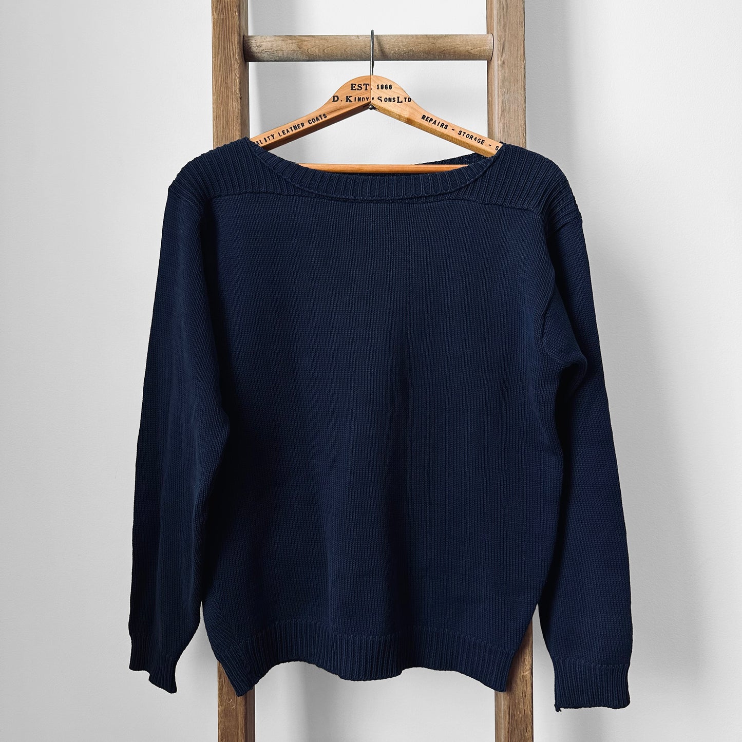 Made in Canada Navy Blue Well-Worn Boat-Neck Military Naval Style Cotton Knit Sweater - Sz. S