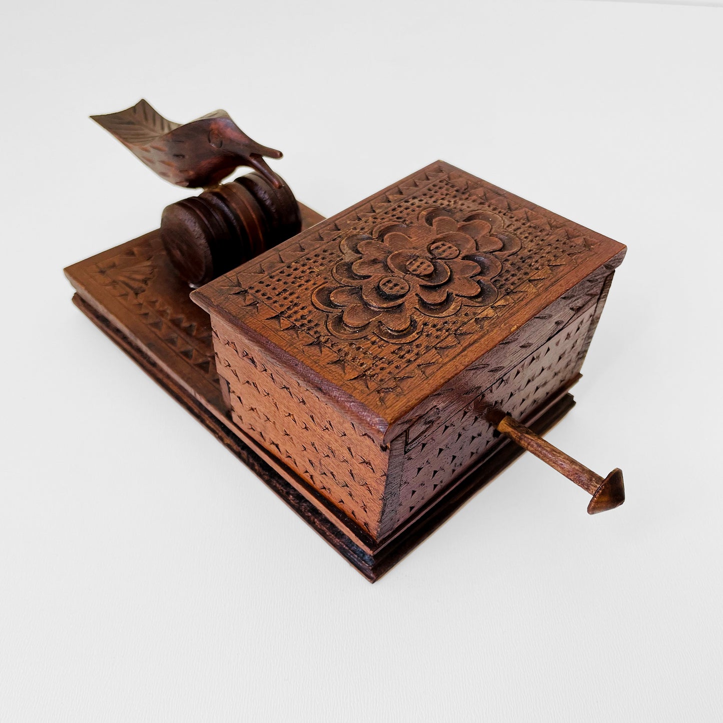 1950s Carved-Wood Birdie Cigarette Dispenser Box