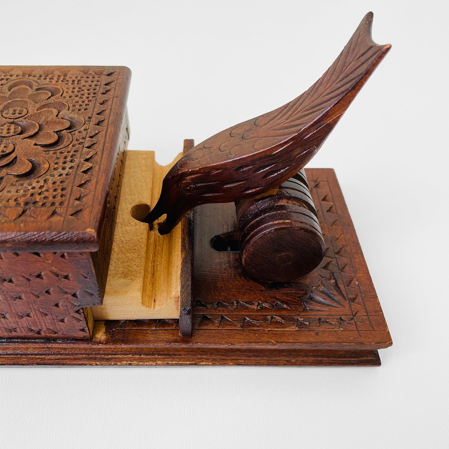 1950s Carved-Wood Birdie Cigarette Dispenser Box