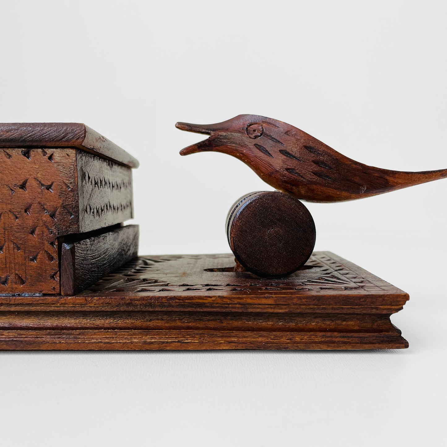 1950s Carved-Wood Birdie Cigarette Dispenser Box