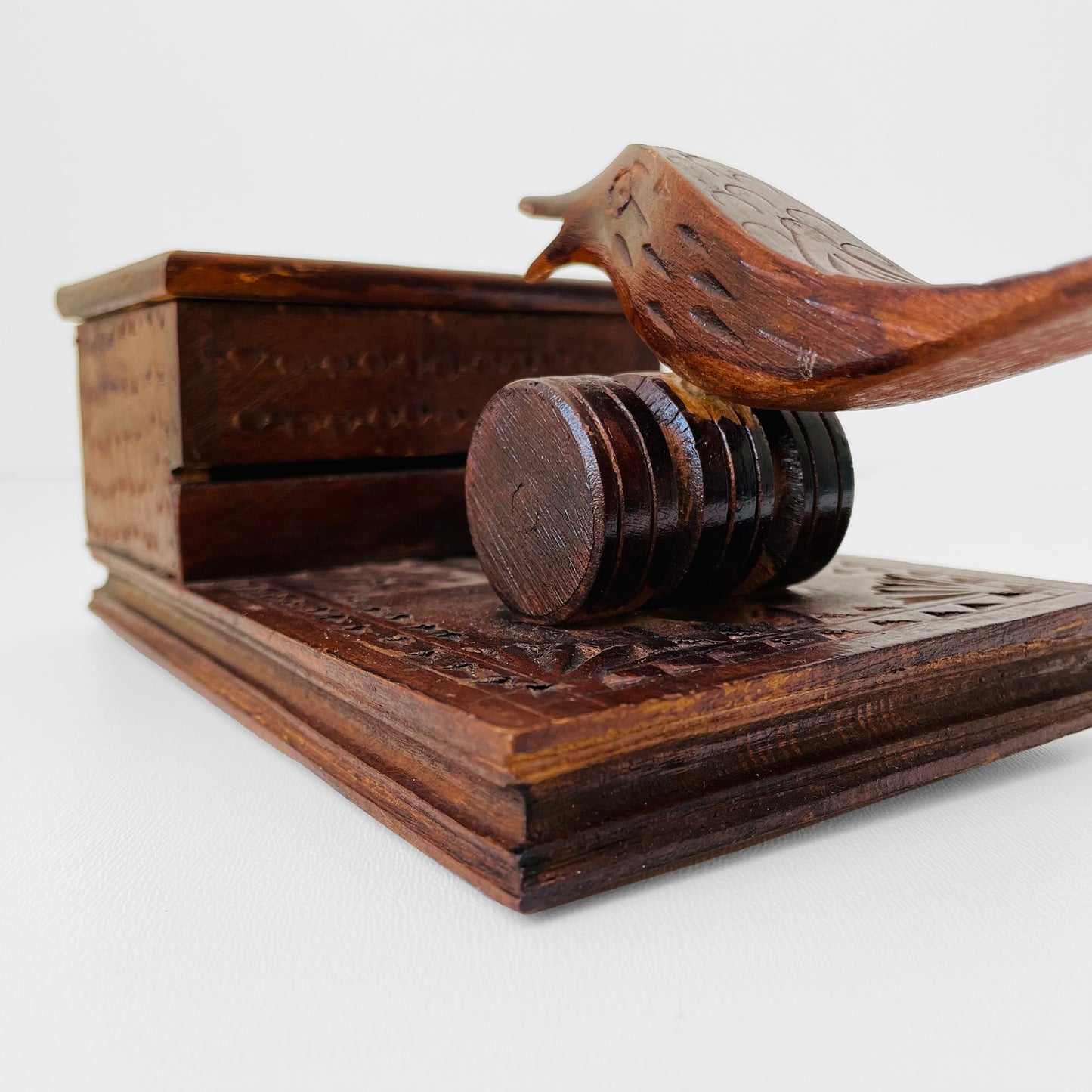 1950s Carved-Wood Birdie Cigarette Dispenser Box