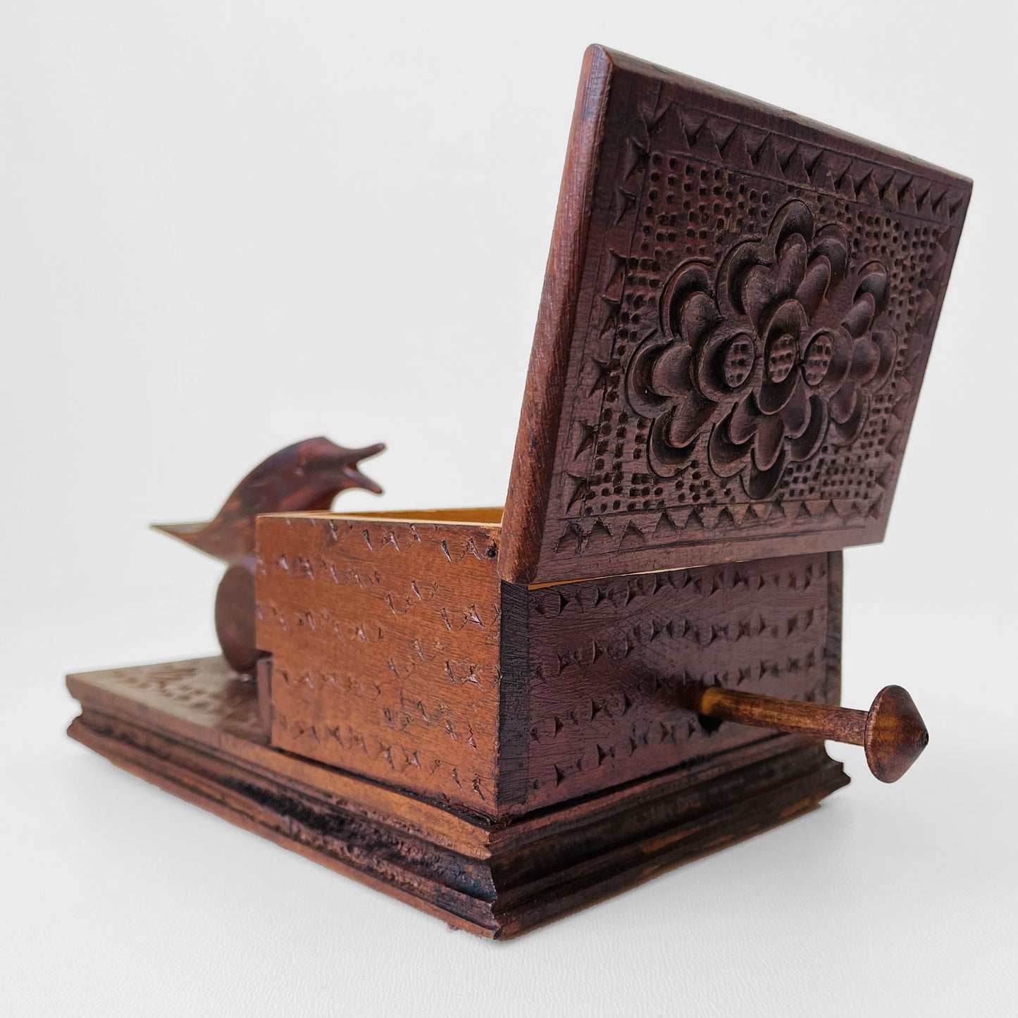 1950s Carved-Wood Birdie Cigarette Dispenser Box