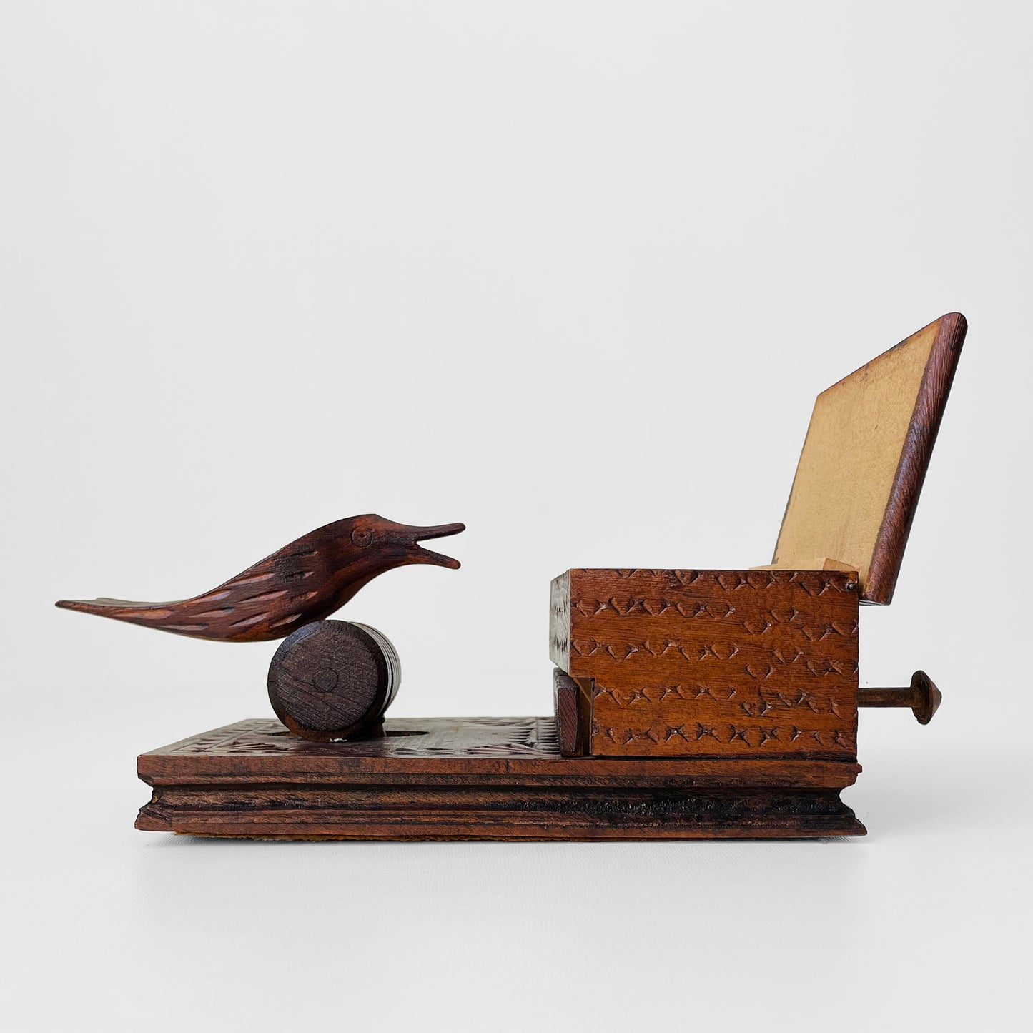 1950s Carved-Wood Birdie Cigarette Dispenser Box