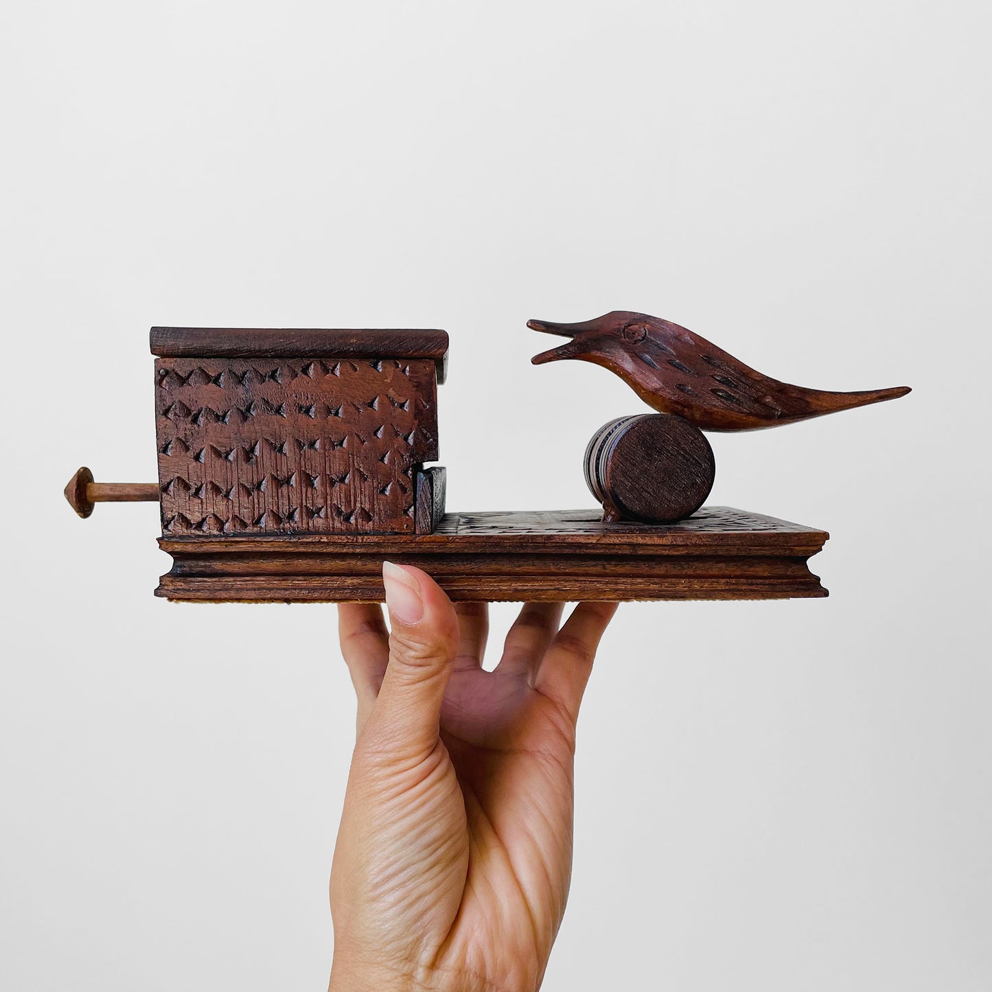 1950s Carved-Wood Birdie Cigarette Dispenser Box