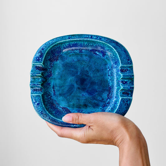 1960s Mid-Century Modern Blue Glazed Ceramic Ashtray