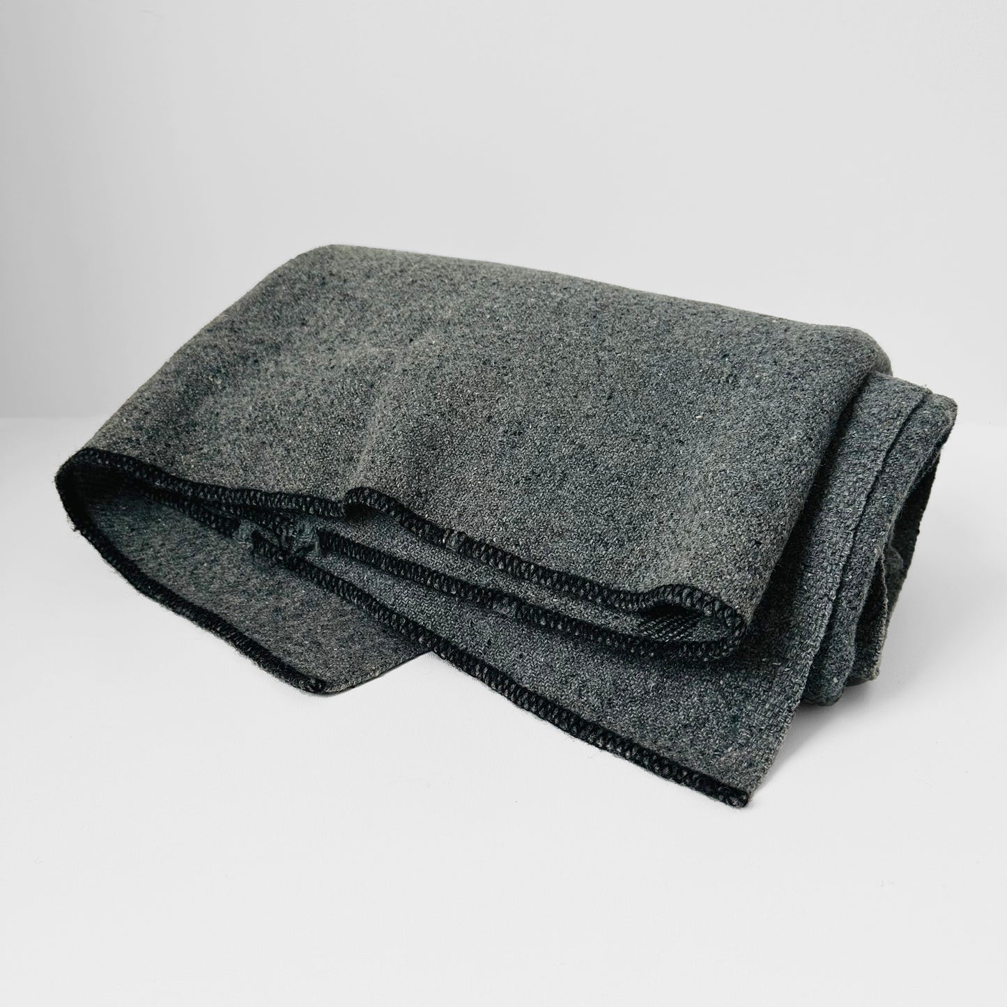 Grey and Black Striped Military Well-Worn Wool Blanket