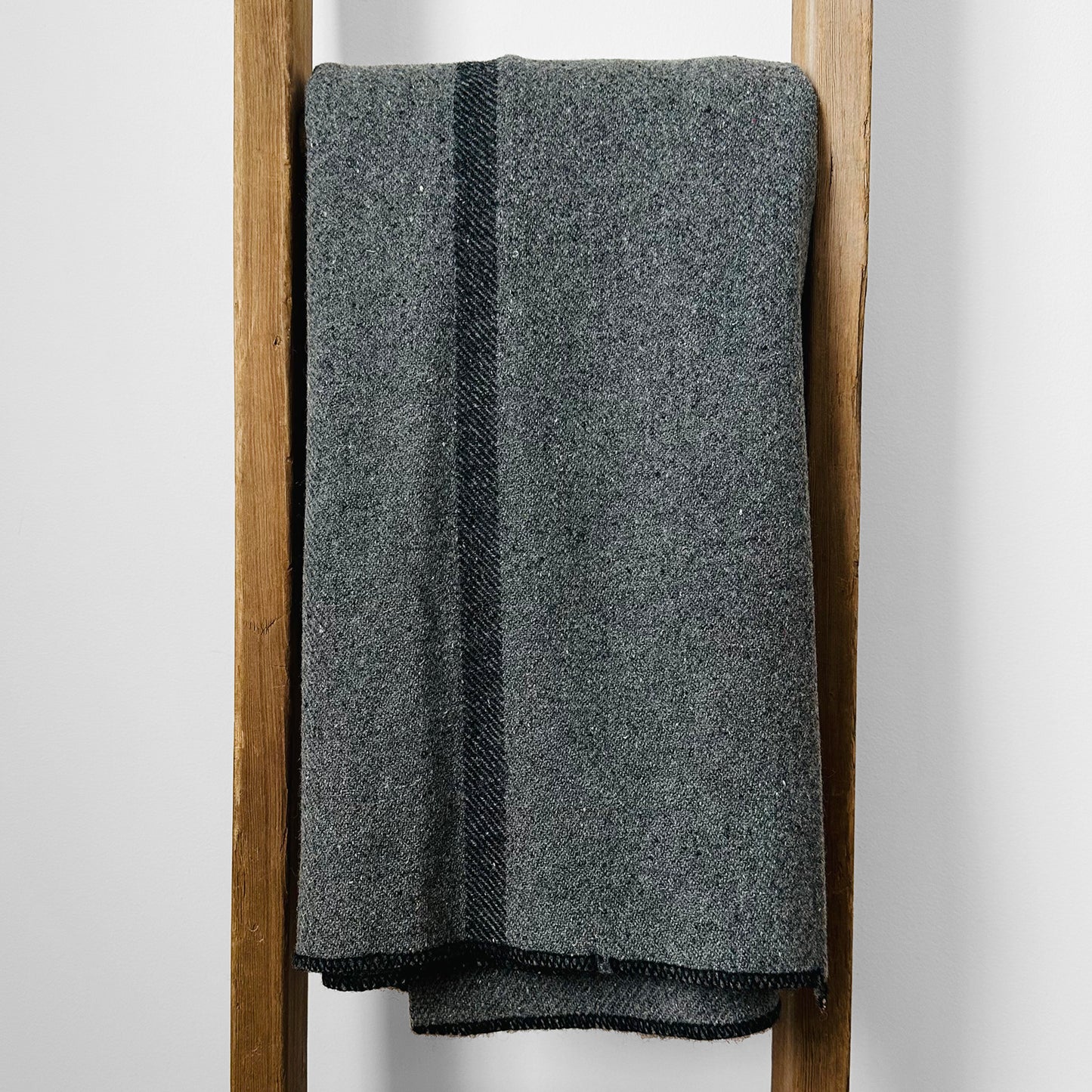 Grey and Black Striped Military Well-Worn Wool Blanket