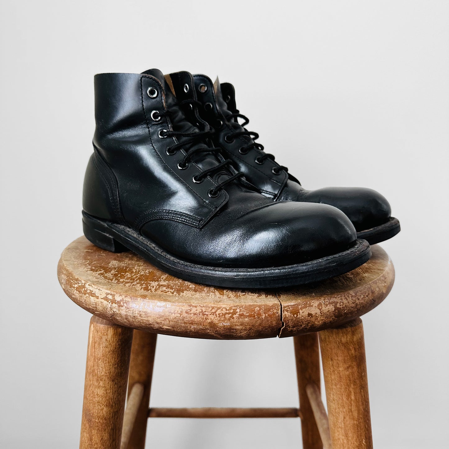 Steel-Toed Black Leather Military Combat Lace-Up Boots