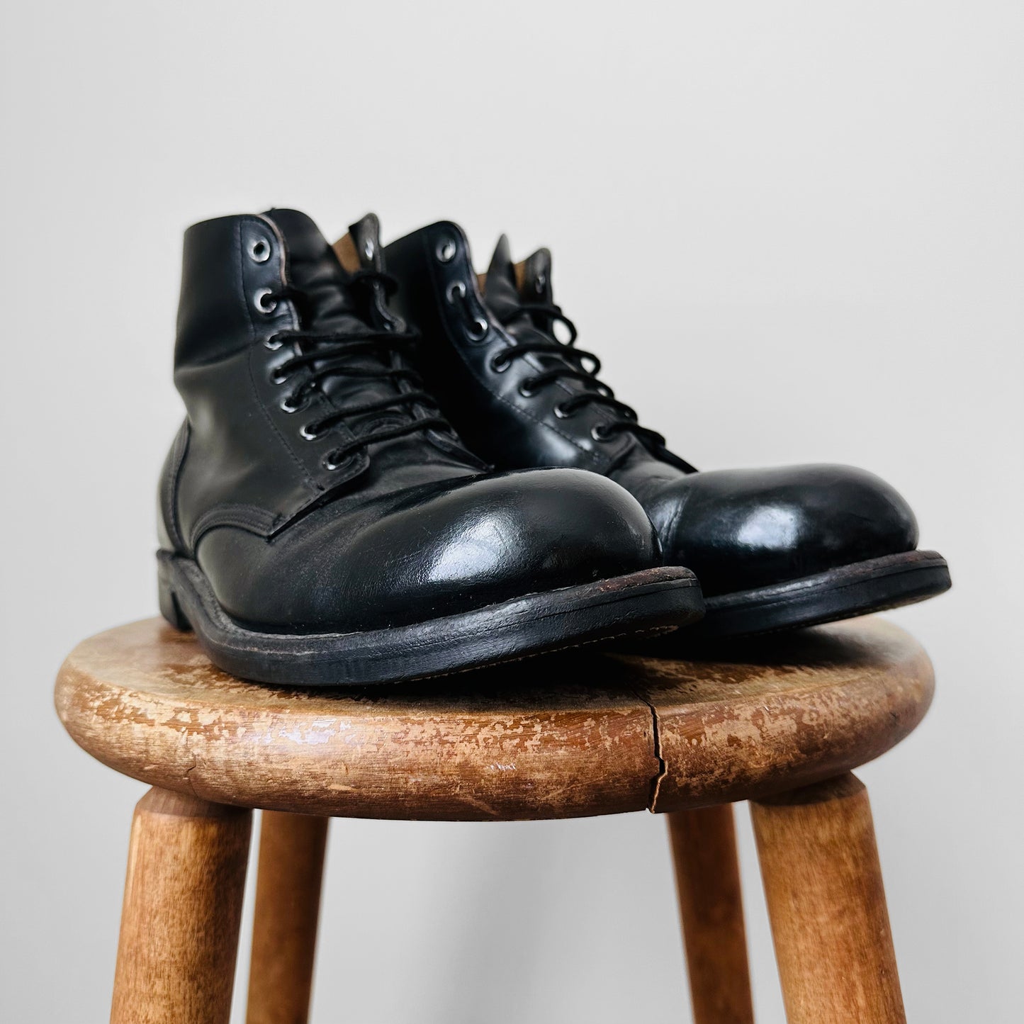 Steel-Toed Black Leather Military Combat Lace-Up Boots