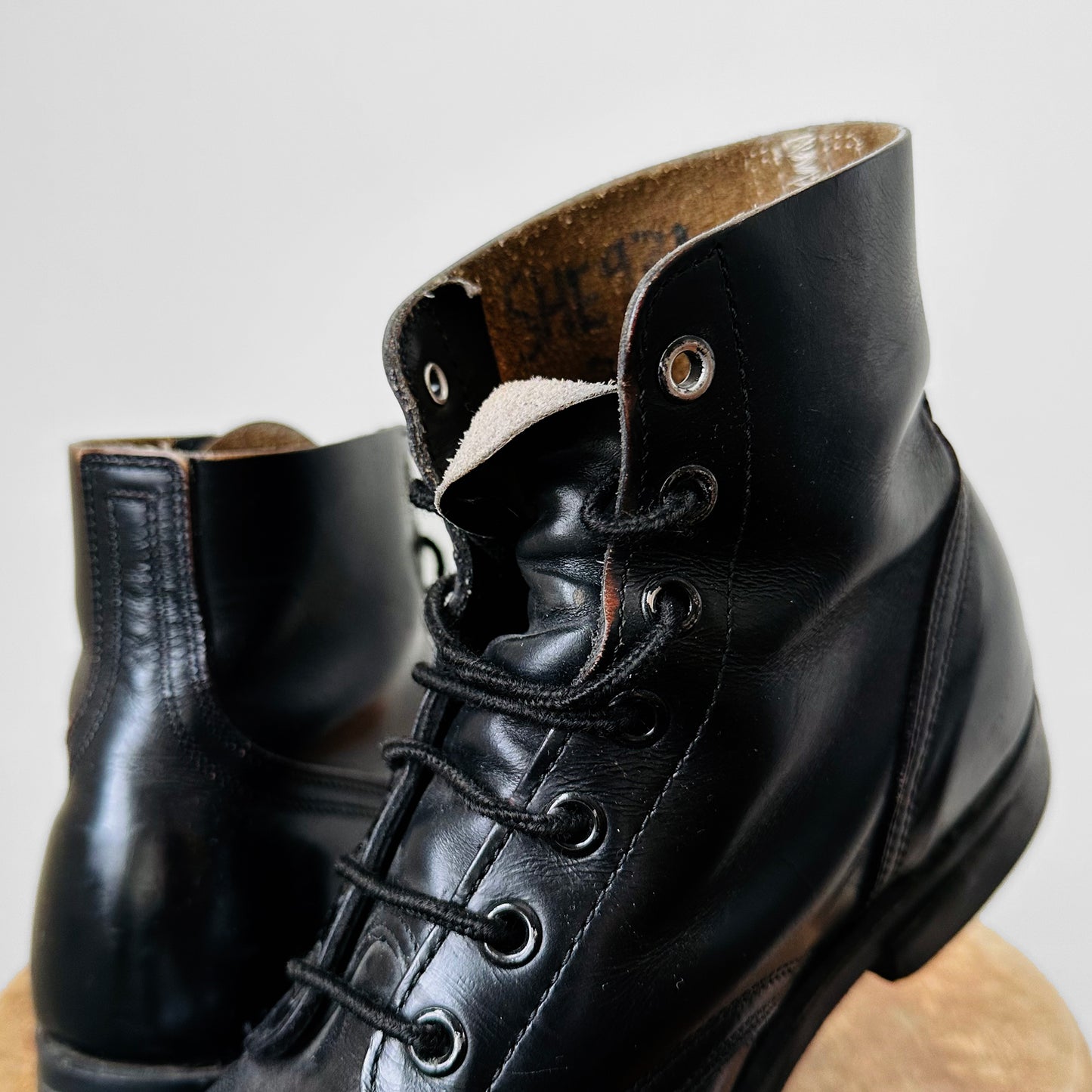 Steel-Toed Black Leather Military Combat Lace-Up Boots