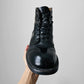 Steel-Toed Black Leather Military Combat Lace-Up Boots