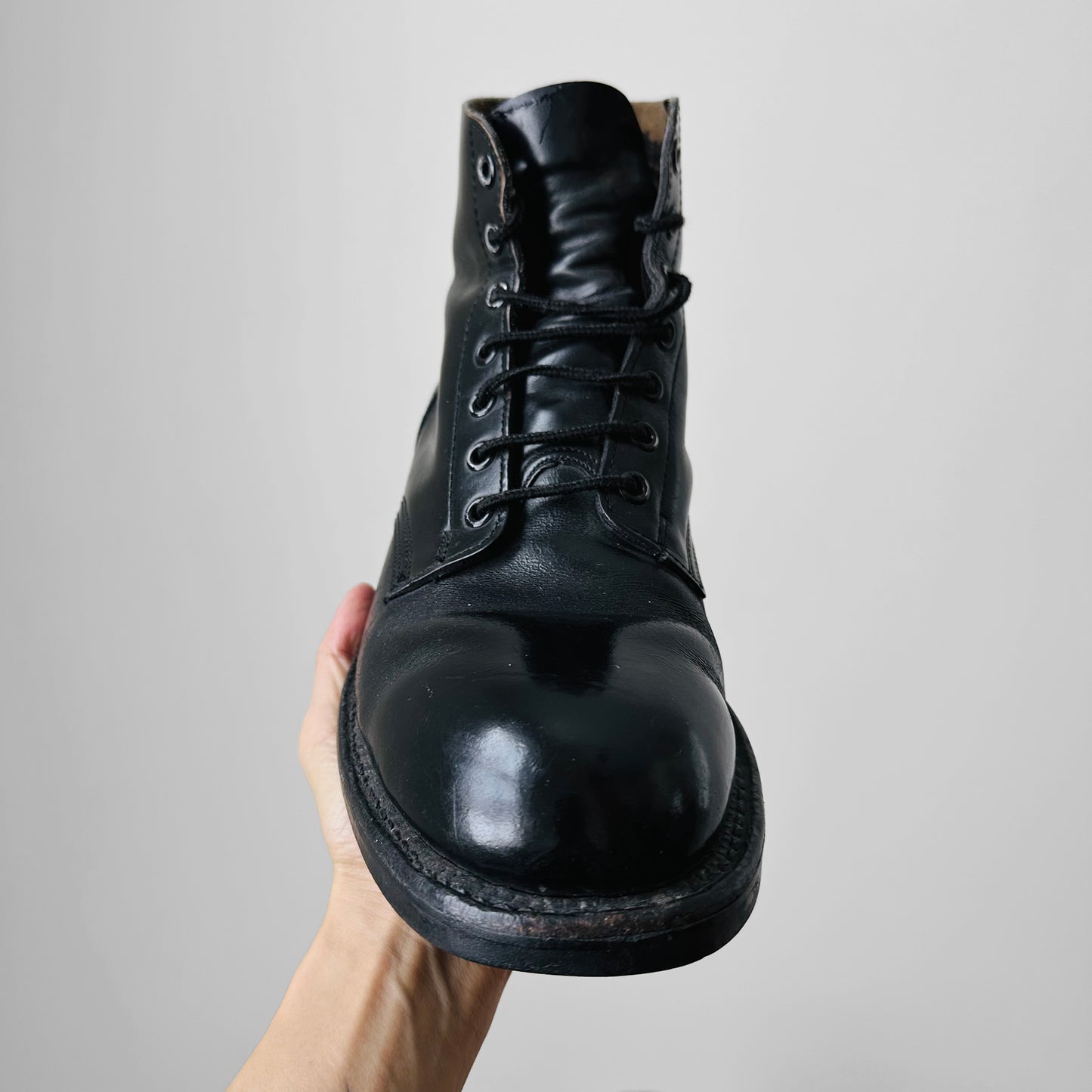 Steel-Toed Black Leather Military Combat Lace-Up Boots