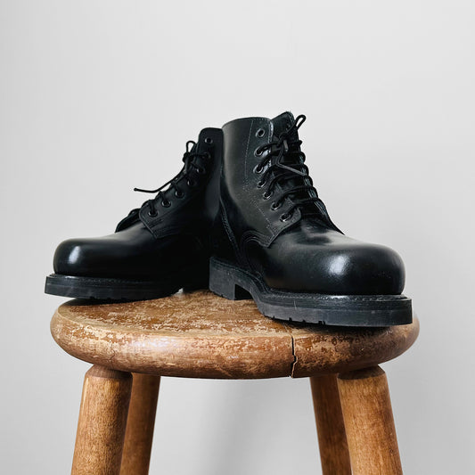 Black Leather Military Combat Lace-Up Boots