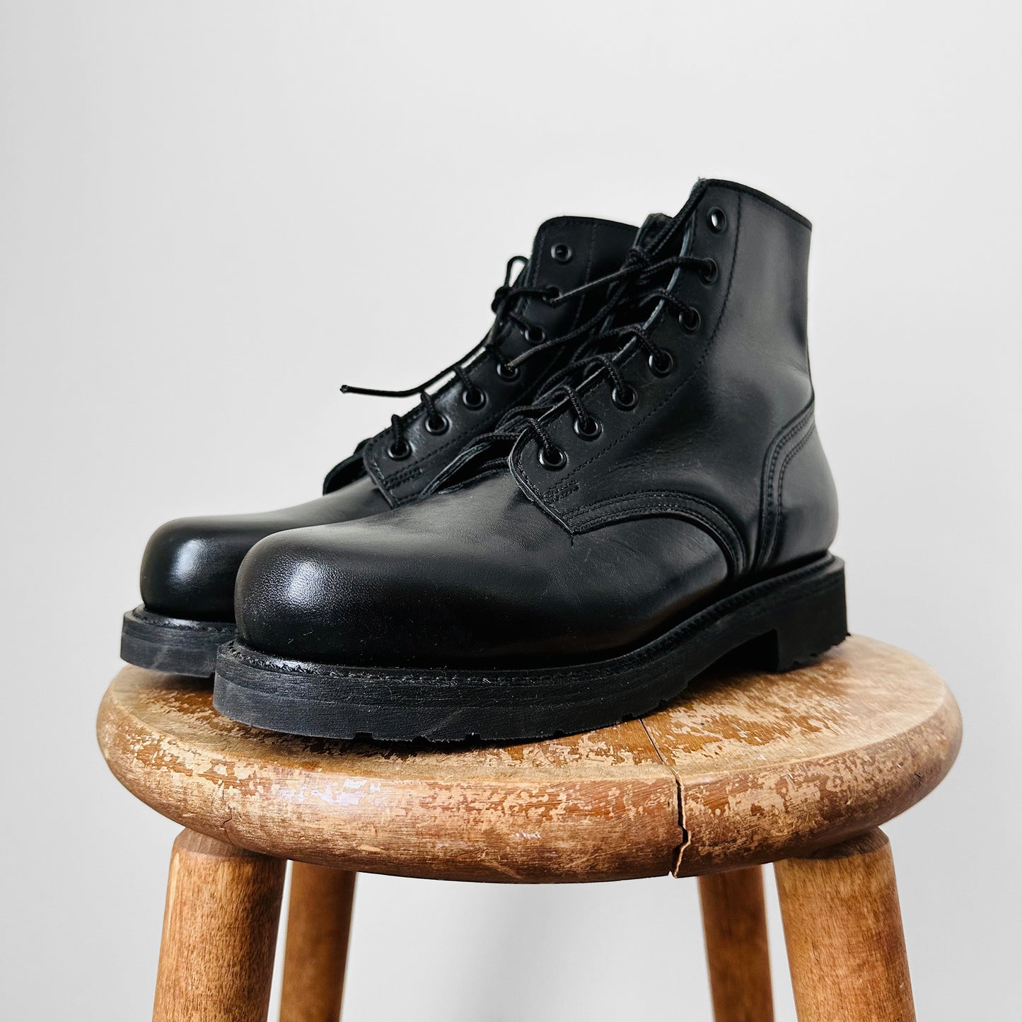 Black Leather Military Combat Lace-Up Boots