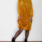 1960s - 1970s Mustard-Yellow Velour Pleated-Chest A-Line Knee-Length Dress