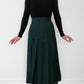 Wool Hunter-Green Knife Pleat Midi Skirt