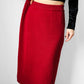 1990s Deep Red Woven Knit Elastic Waist Midi-Length Tube Skirt - Waist 29-34