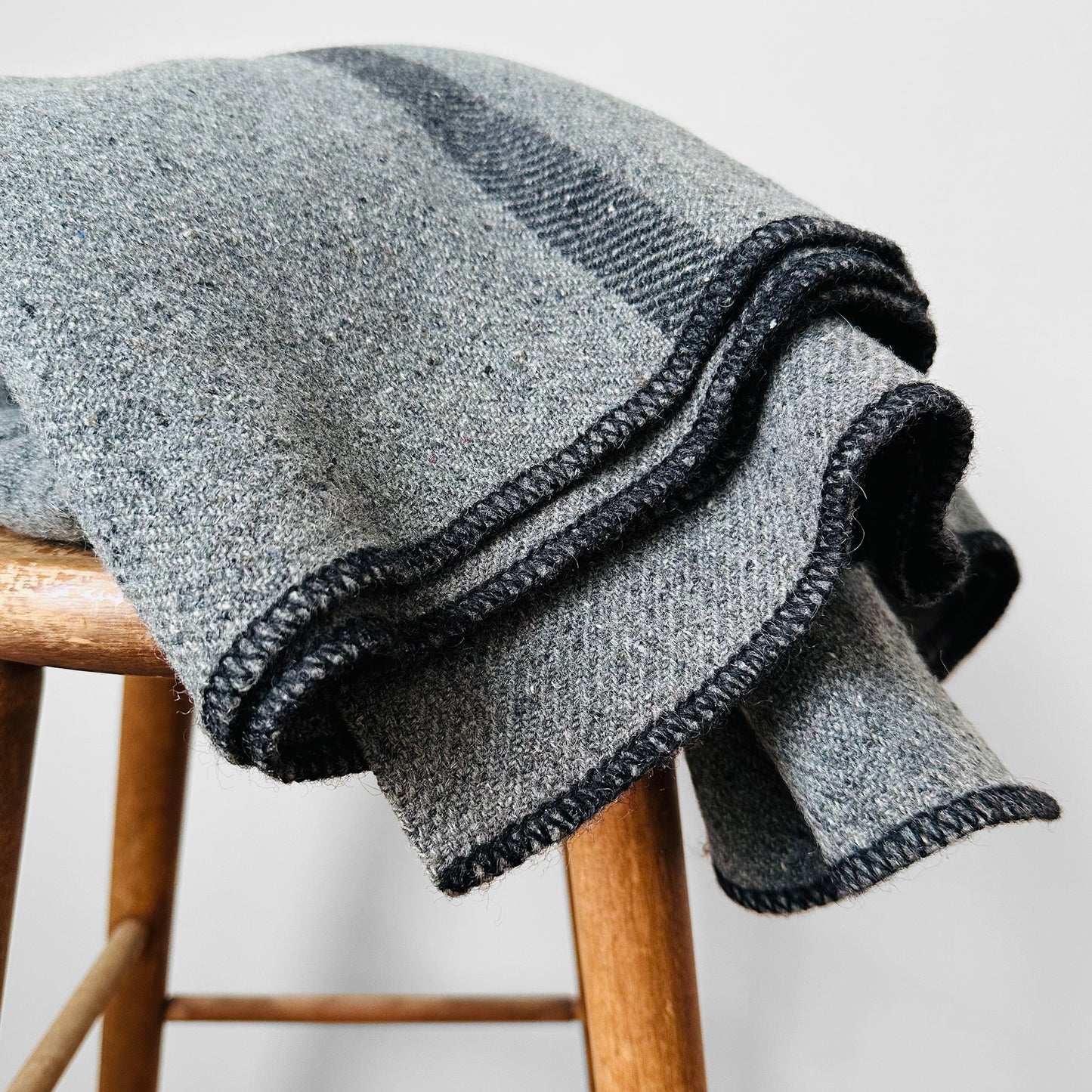 Grey and Black Striped Military Well-Worn Wool Blanket