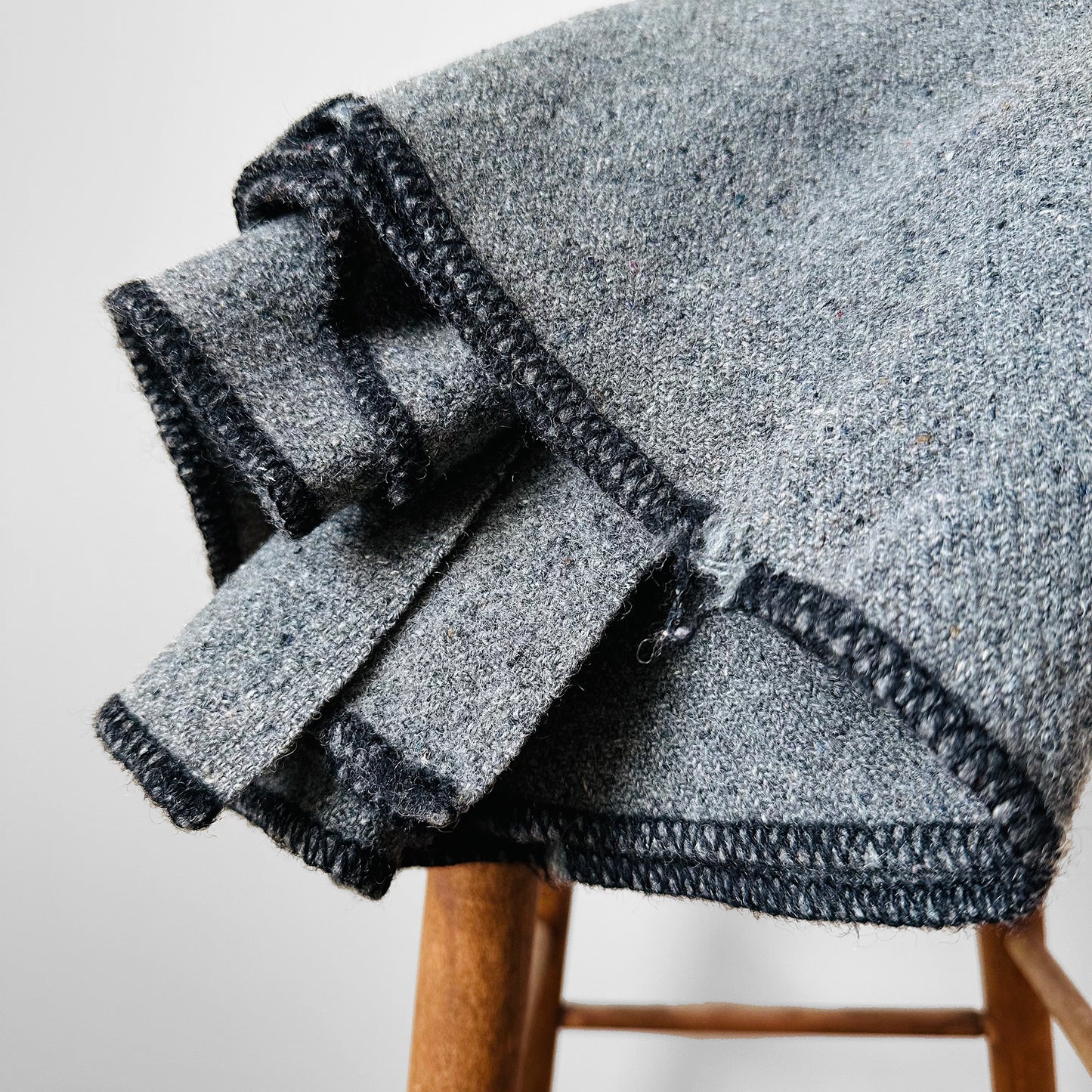 Grey and Black Striped Military Well-Worn Wool Blanket