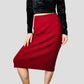 1990s Deep Red Woven Knit Elastic Waist Midi-Length Tube Skirt - Waist 29-34