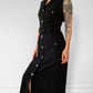 1990s Made in Canada Button-Front Belted Long Collared Sleeveless Safari-Style Dress