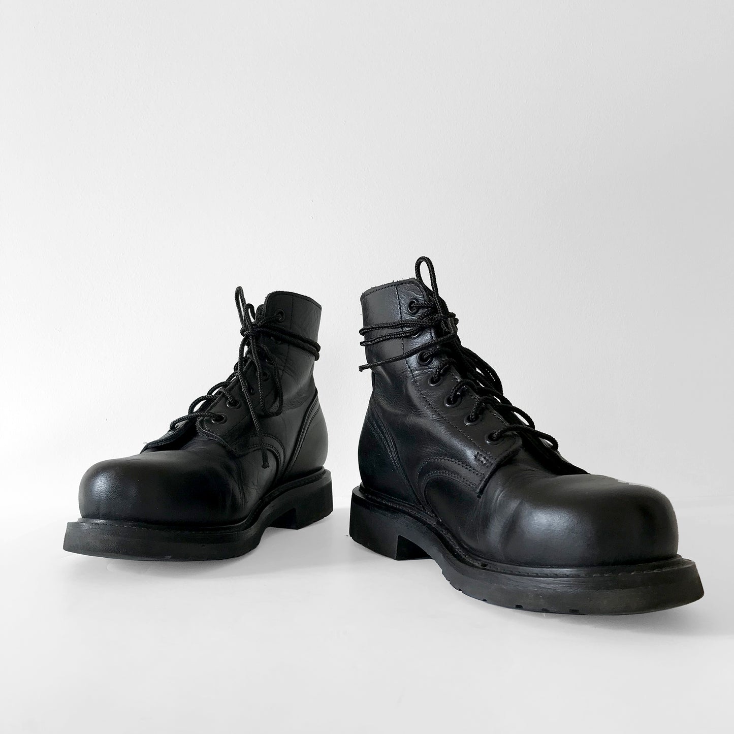 1970s Black Leather Made in Canada Authentic Reinforced Toe Lace-Up Combat Boots