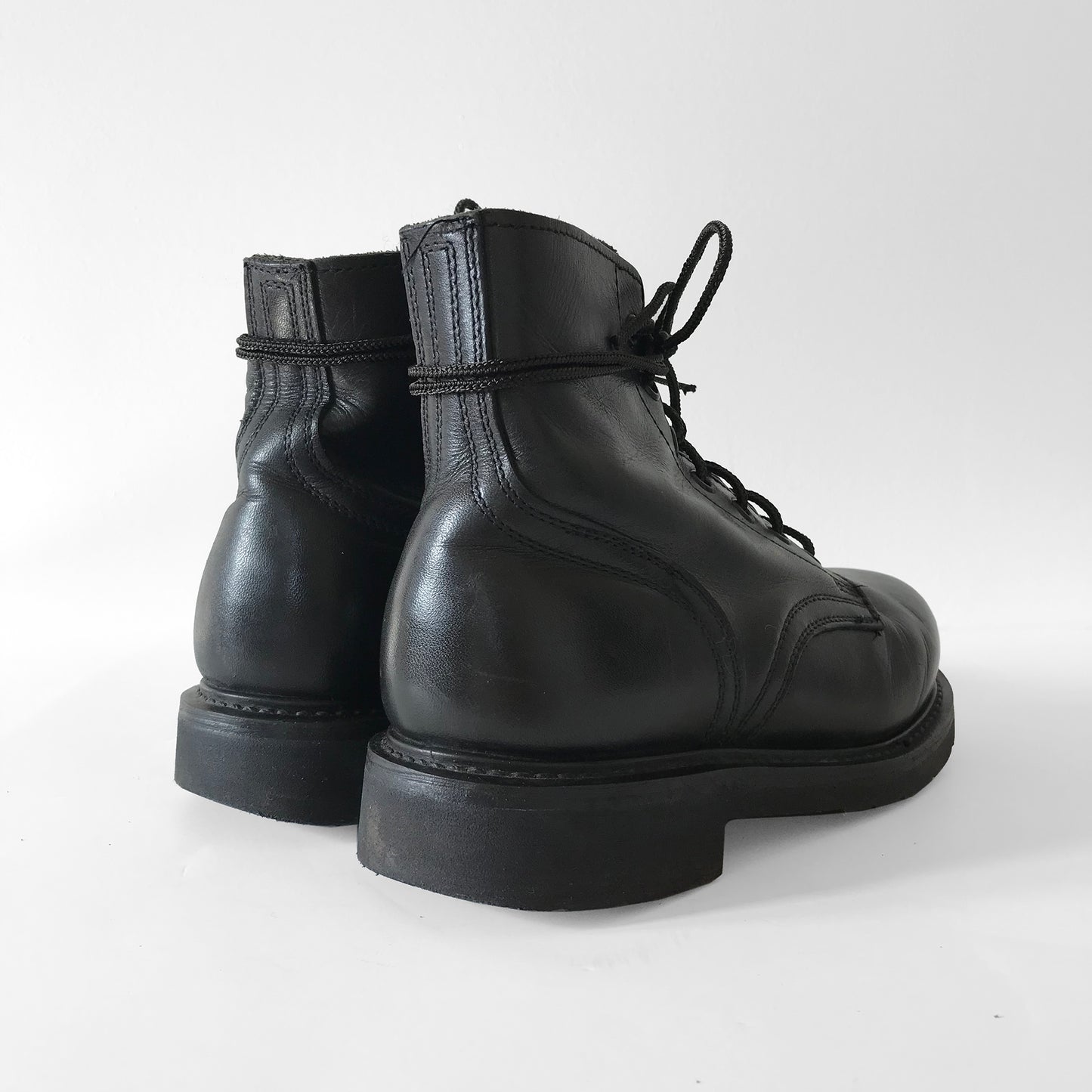 1970s Black Leather Made in Canada Authentic Reinforced Toe Lace-Up Combat Boots