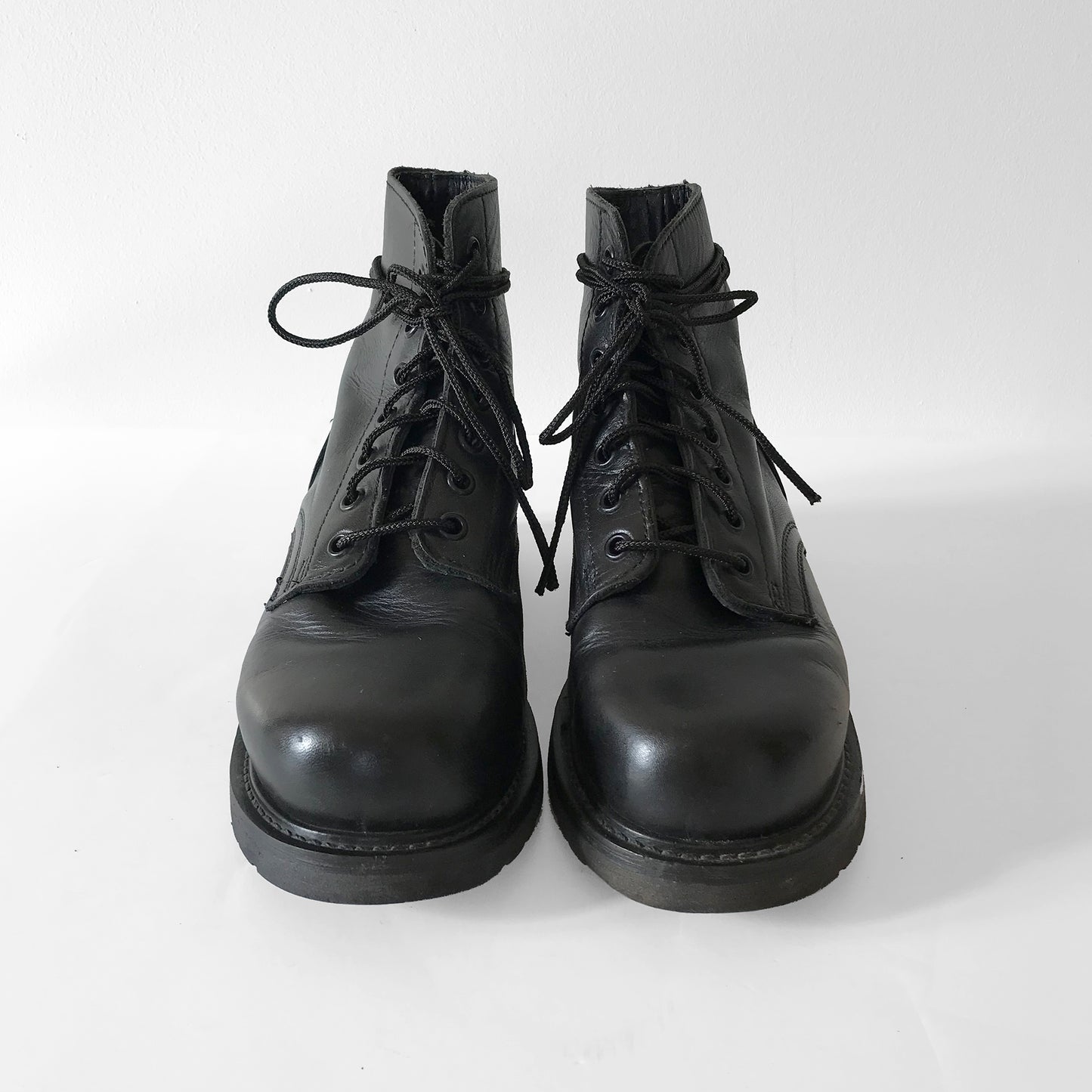 1970s Black Leather Made in Canada Authentic Reinforced Toe Lace-Up Combat Boots