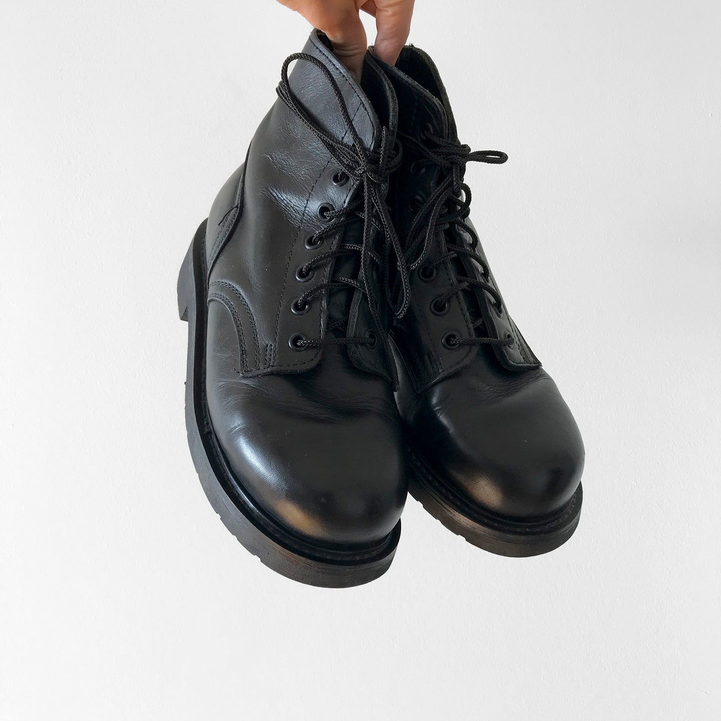 1970s Black Leather Made in Canada Authentic Reinforced Toe Lace-Up Combat Boots