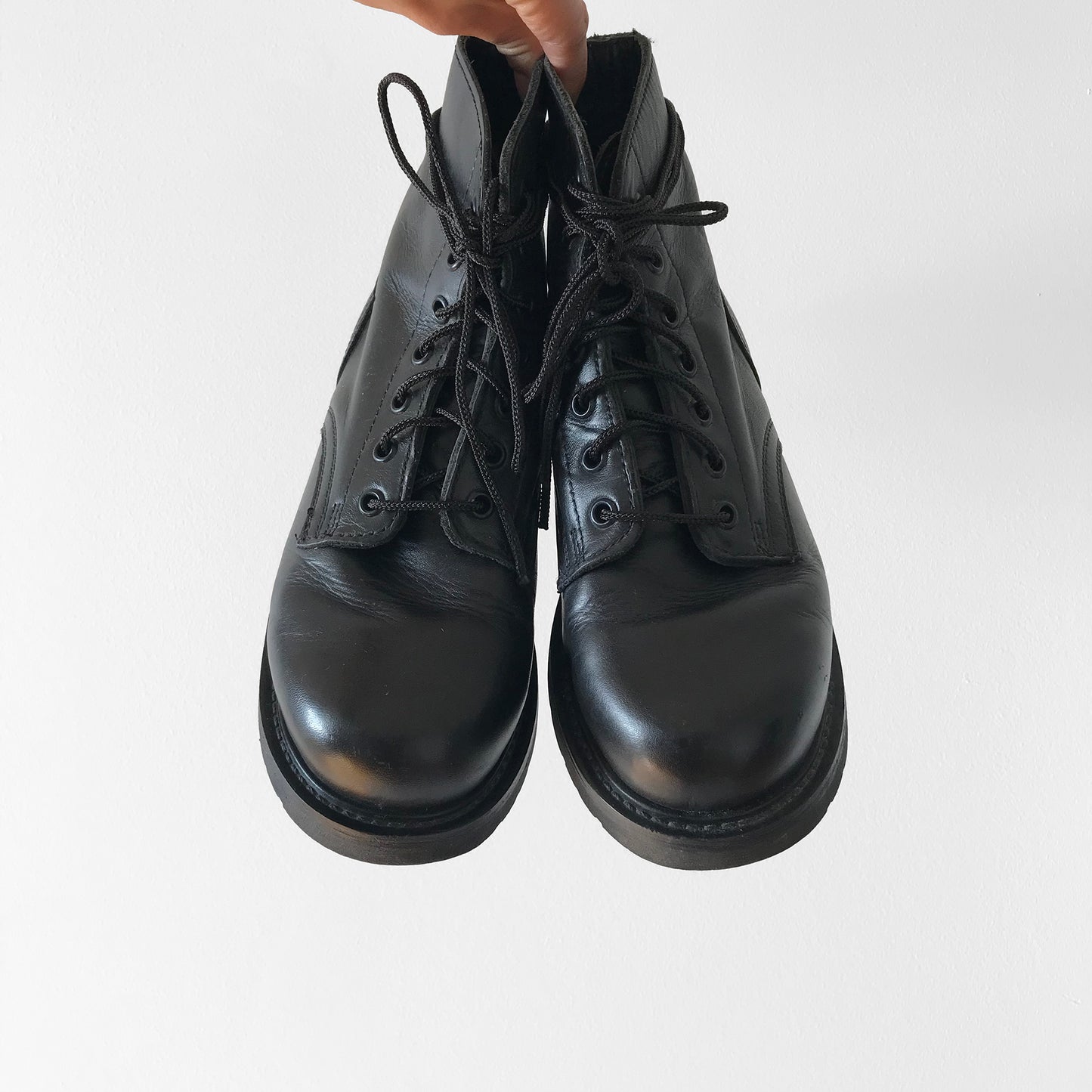 1970s Black Leather Made in Canada Authentic Reinforced Toe Lace-Up Combat Boots