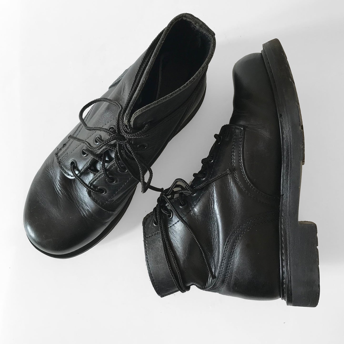 1970s Black Leather Made in Canada Authentic Reinforced Toe Lace-Up Combat Boots