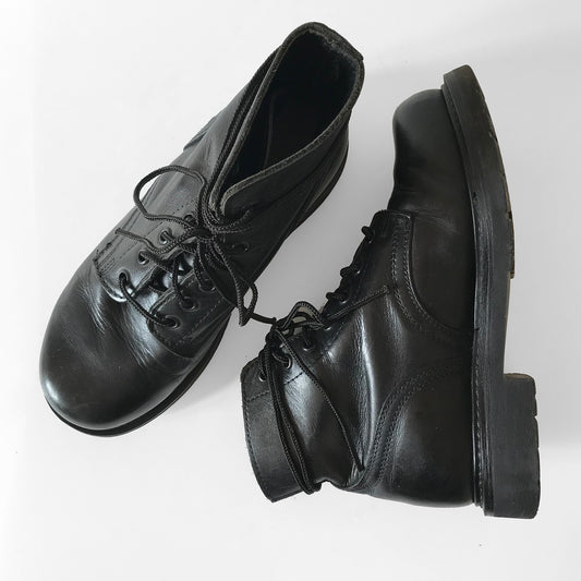 1970s Black Leather Made in Canada Authentic Reinforced Toe Lace-Up Combat Boots