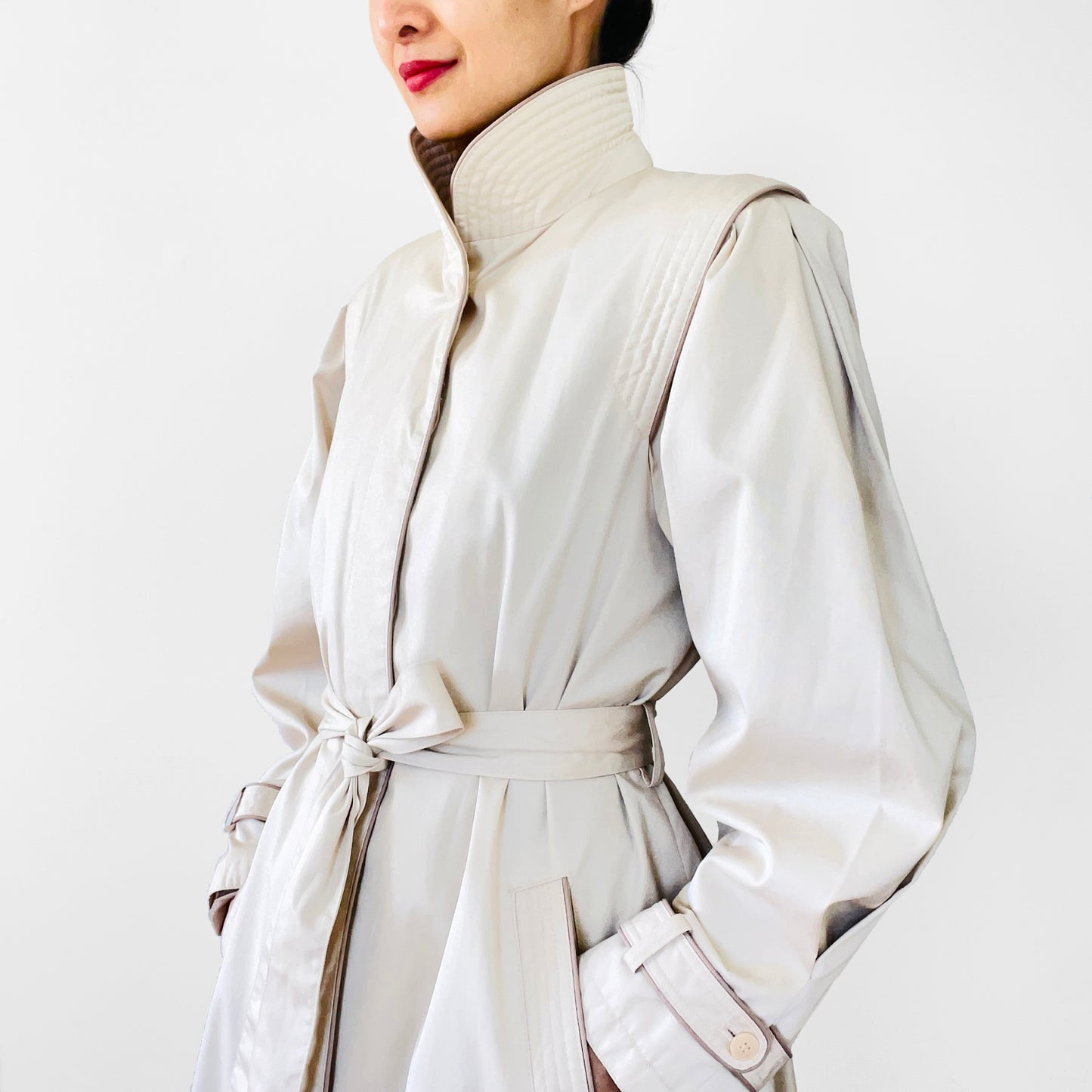 1970s Piped High-Collared Spring Trench Coat