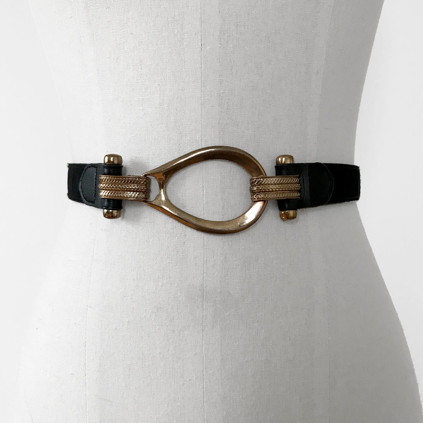 1990s Gold Hook-Buckle Black Leather Belt