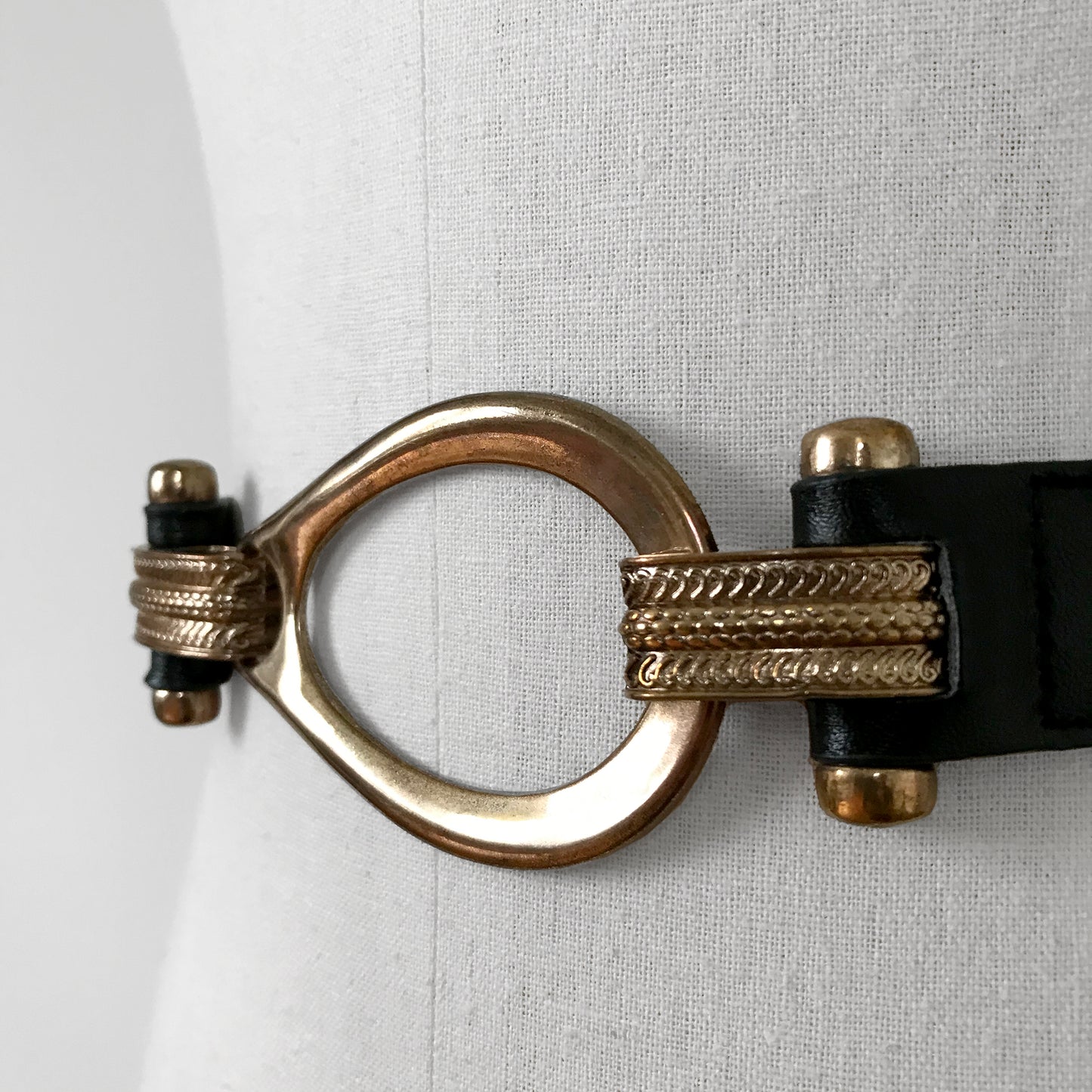 1990s Gold Hook-Buckle Black Leather Belt