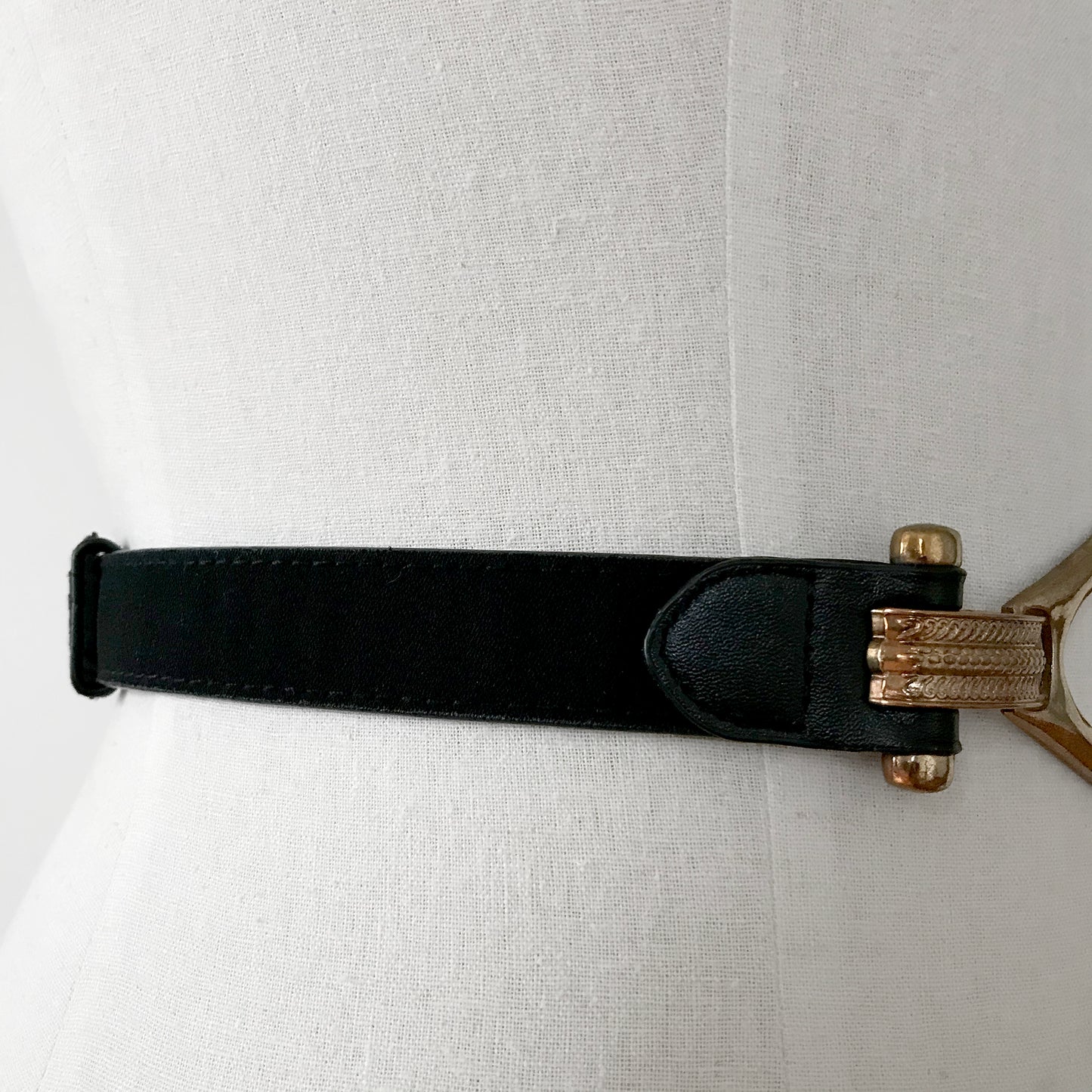 1990s Gold Hook-Buckle Black Leather Belt