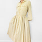 1960s Butter Yellow Pleated Handmade Button-Front Collared Bell-Sleeve Knee-Length Dress
