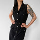 1990s Made in Canada Button-Front Belted Long Collared Sleeveless Safari-Style Dress