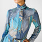 RESERVED!!! 1970s Blue Architectural Patterned Wool Button-Front Belted Knee-Length Tie-Neck Shift Dress - Sz. S