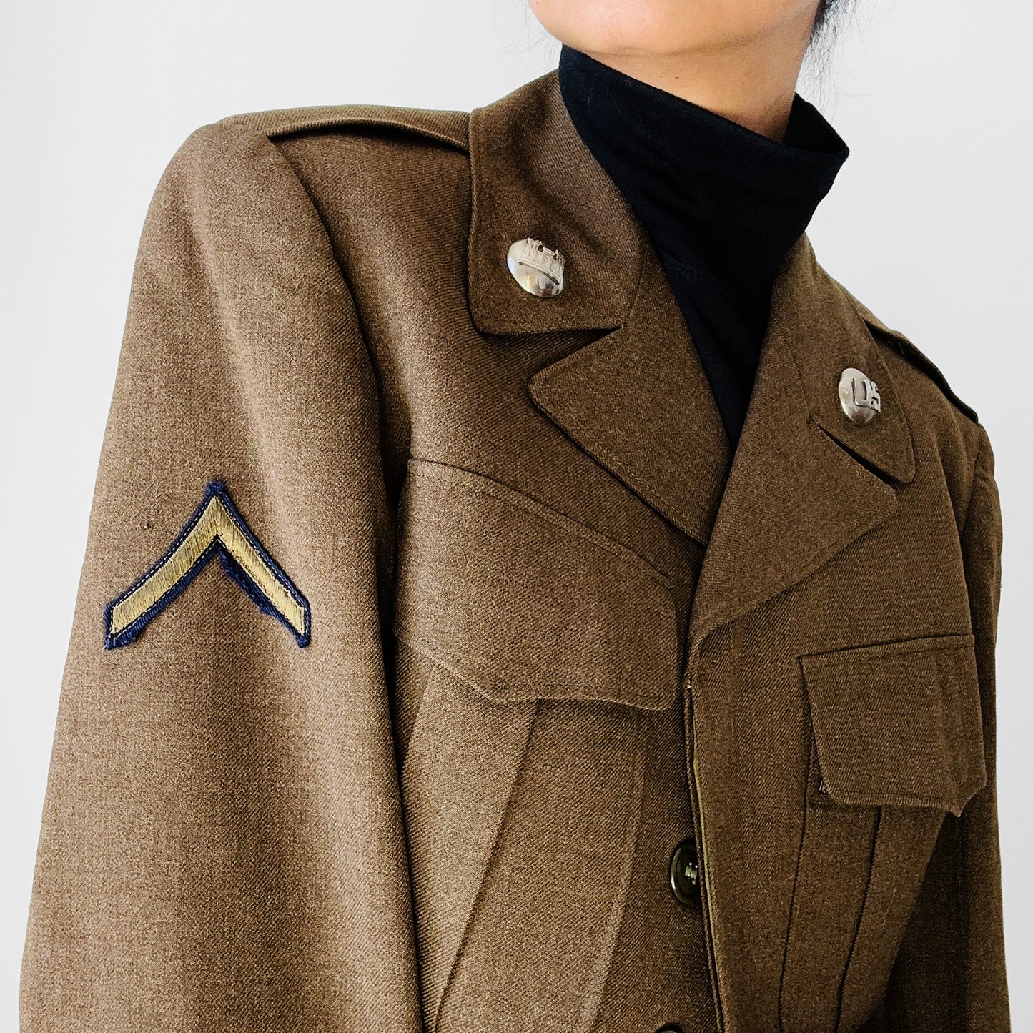 1950s Decorated Dark Olive Crop US Military Wool Army Jacket - S/M