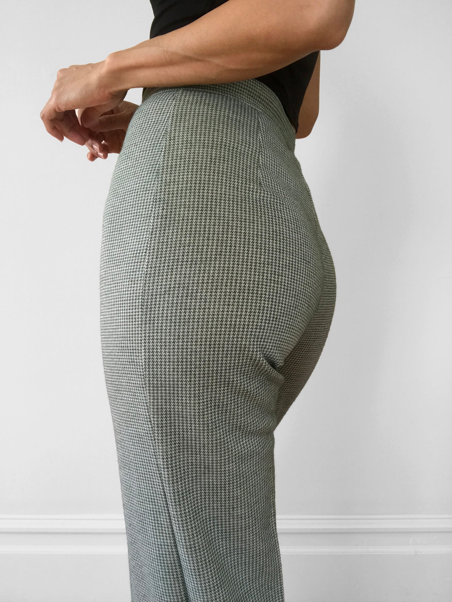 1970s Sage High-Waisted Wool-Blend Houndstooth Pants