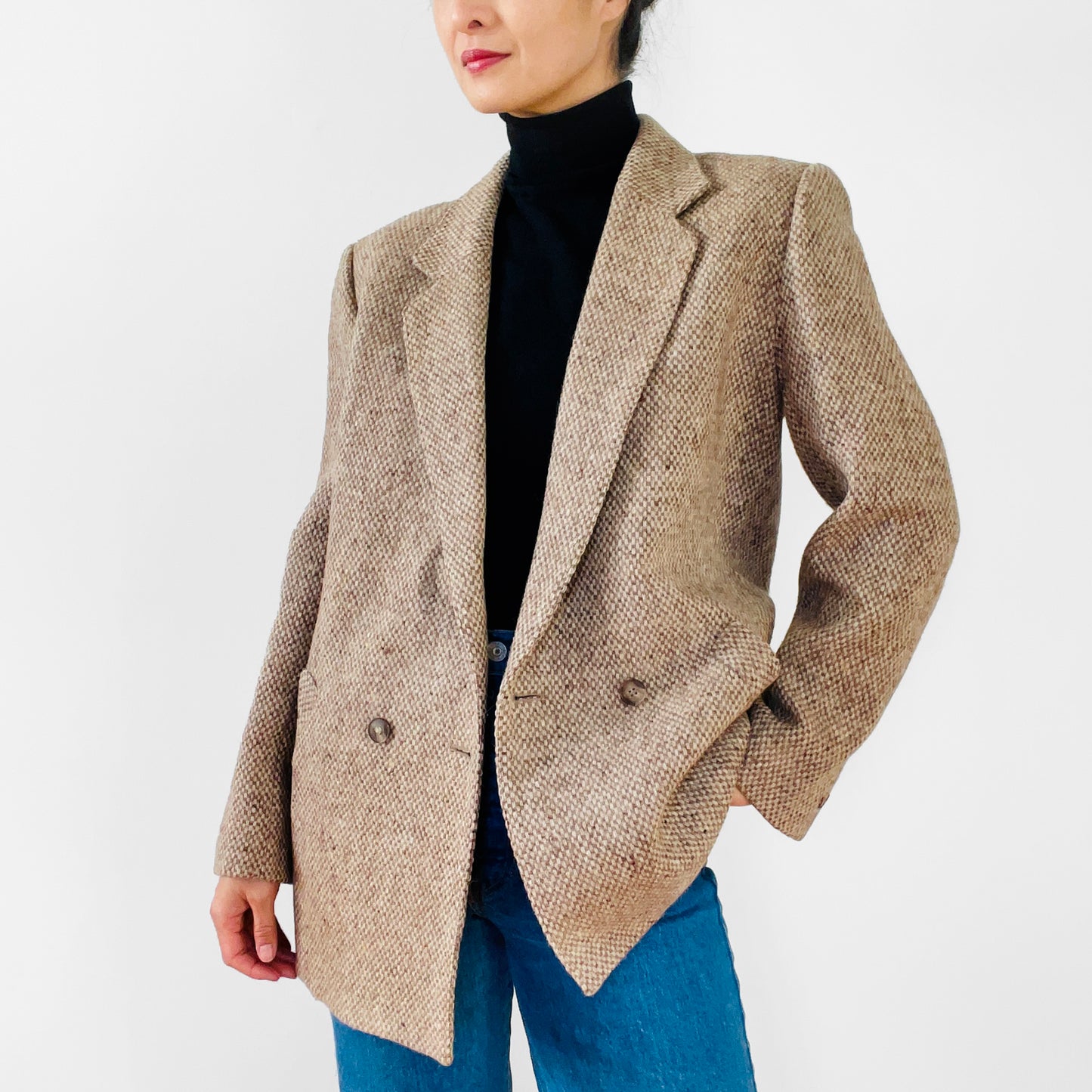 1970s Beige Wool Twill Double-Breasted Blazer Jacket