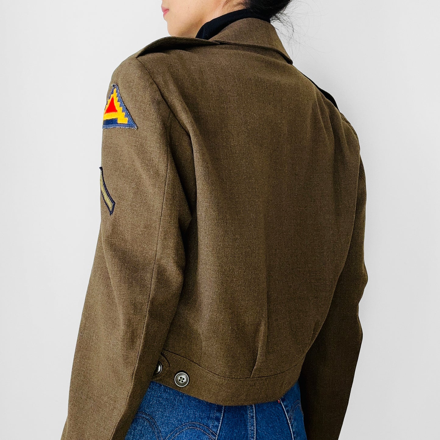 1950s Decorated Dark Olive Crop US Military Wool Army Jacket - S/M