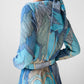 RESERVED!!! 1970s Blue Architectural Patterned Wool Button-Front Belted Knee-Length Tie-Neck Shift Dress - Sz. S